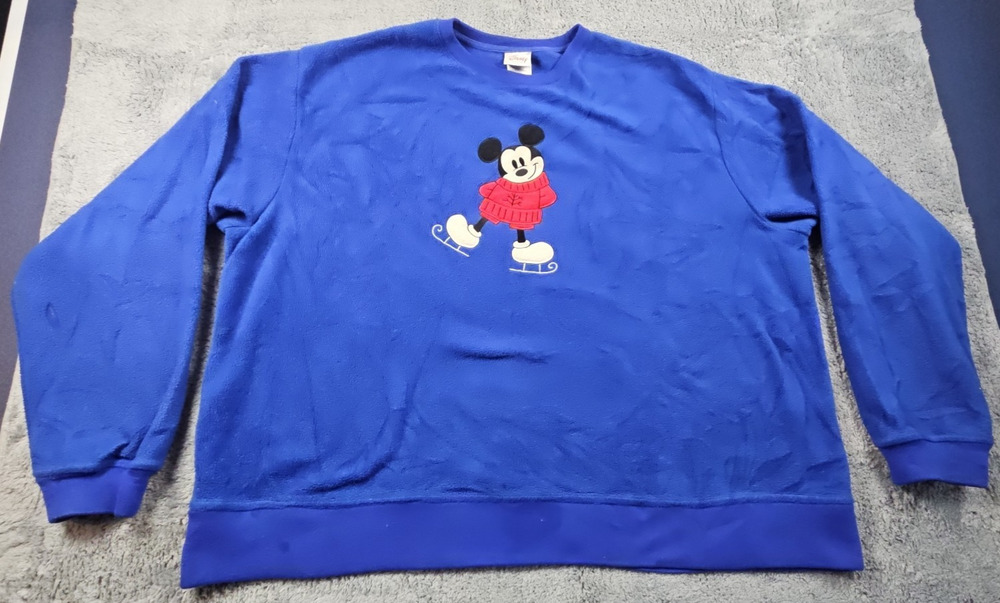 Crewneck Sweatshirt Women's XXL Blue Fleece Embroidered Mickey Mouse by Disney